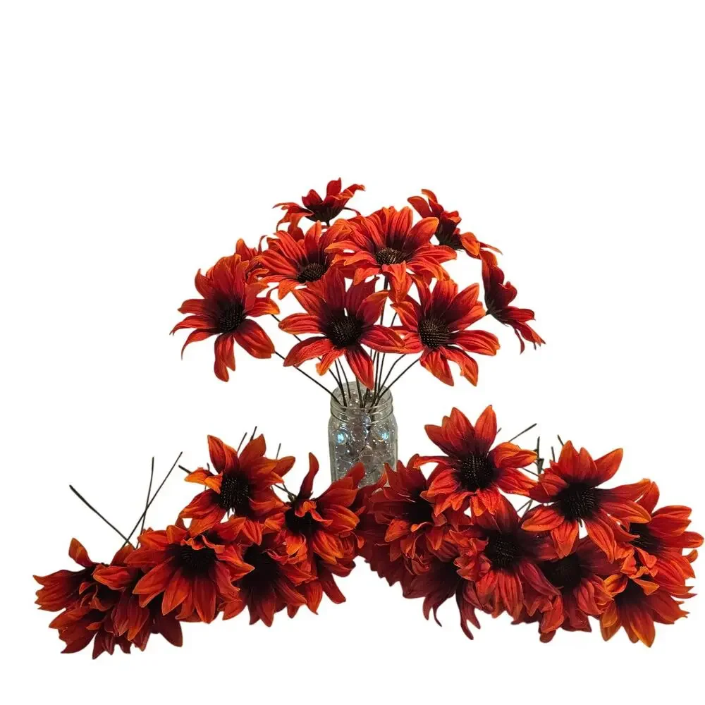 Red Orange Artificial Silk Daisy Flower Lot of 40 Stems Fall Floral Craft Decor